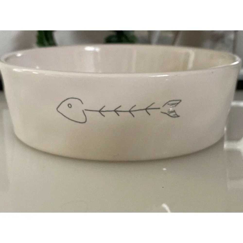 Artisan Rae Dunn Meow White Black Ceramic Cat Bowl Pet Food Dish‎ 5
